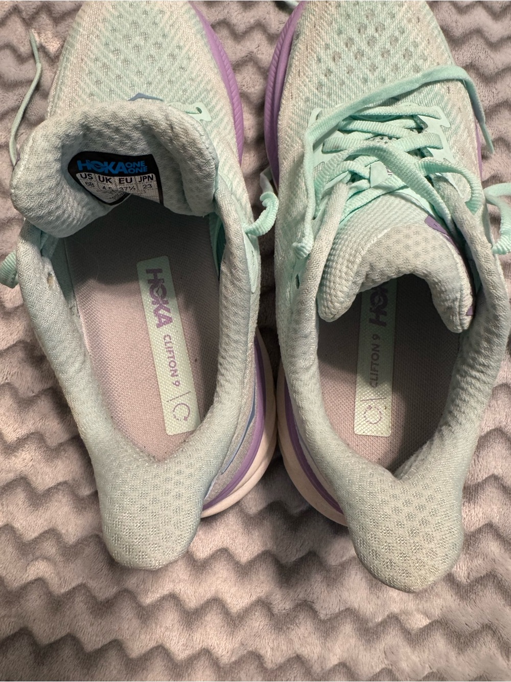 Hoka Women's Mint Green & Lavender Athletic Running Shoes - Picture 10 of 14